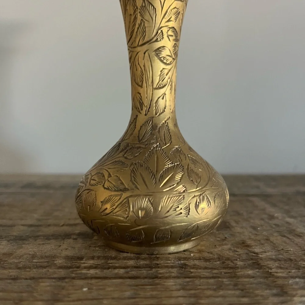 Elegant etched brass Bud Vase